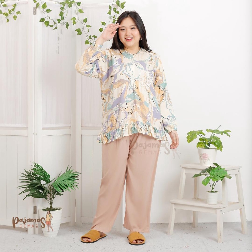 PIYAMA OLIVE JUMBO SETELAN ONESET BAJU TIDUR RAYON PREMIUM BUSUI KOMBINASI