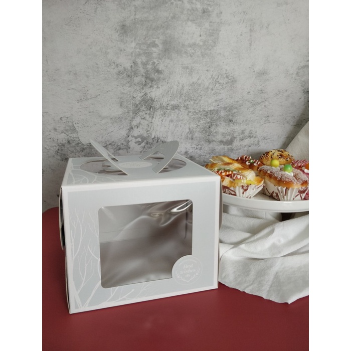 

#@#@#@#@] Box Kotak Kue Motif Winter/Natal (6 inch) 21*21*17 CM