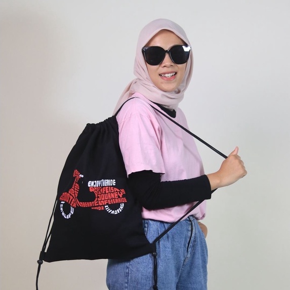 SPNB Tas Serut Ransel Pria Kanvas Kaligrafi Vespa Hitam