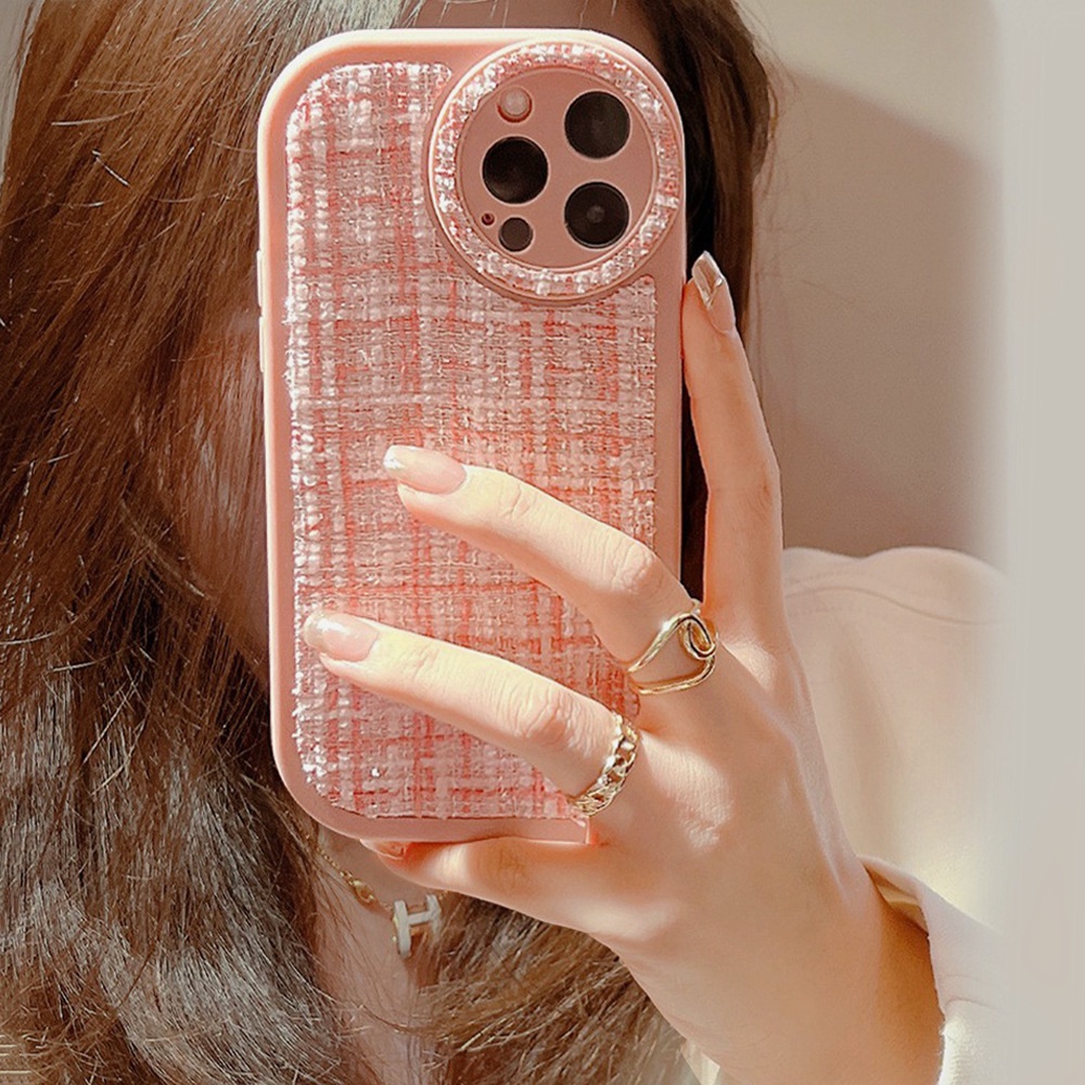 IPHONE Ins Simple Pink Ungu Kain Flanel Silikon Case Untuk Iphone14 11 12 13 PRO MAX Casing Cover Pelindung AT0203