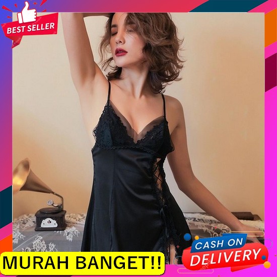 Lingerie Panjang Lingeri Sexy Lingerie Long Dress Linjeri Brukat Linge Longnight 404 New Hitam Sexy 