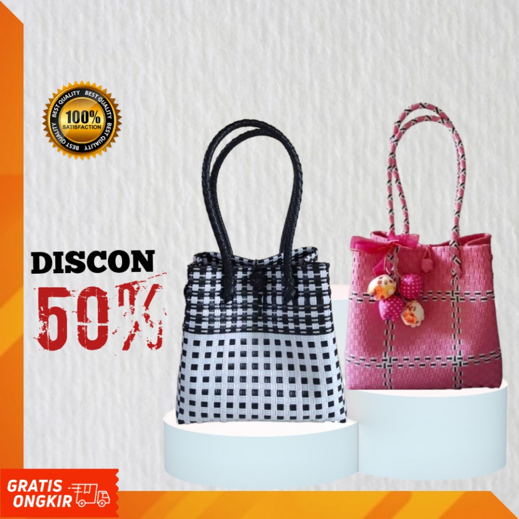 Tas Wanita Tote Bag Anyaman Plastik Jali Premium Cocok Buat Ibu Ibu Belanja Pasar Size Mini Medium J
