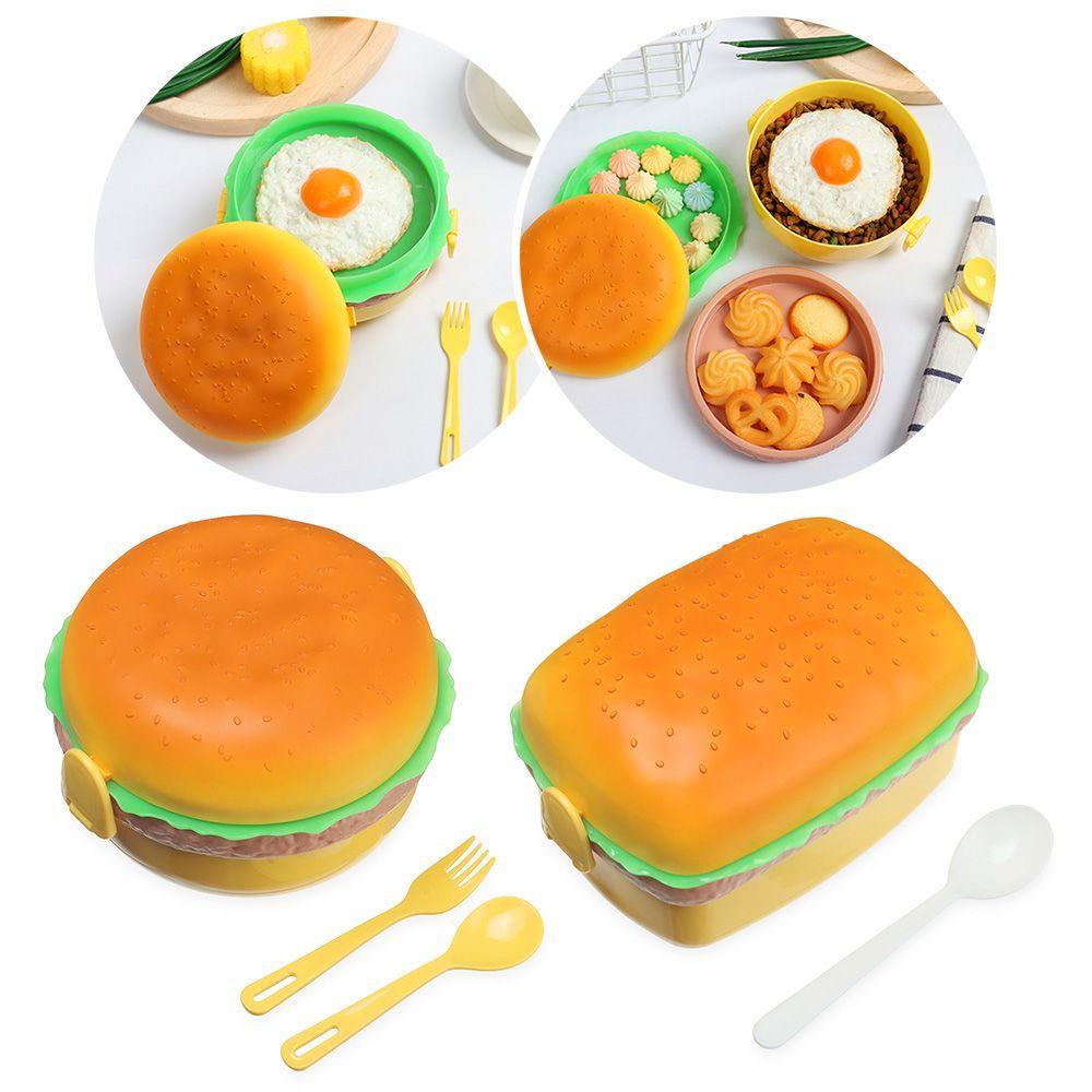 Tempat Bekal Hamburger / Lunch Box Hamburger Makan Unik Sendok Garpu Kotak Makan Anak 457
