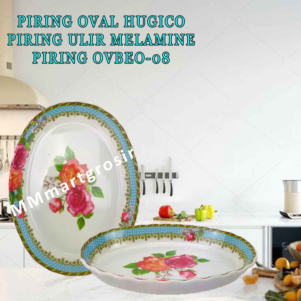 Piring Oval Hugico / Piring Ulir Melamine / Piring Motif Bunga / Ovbeo-08