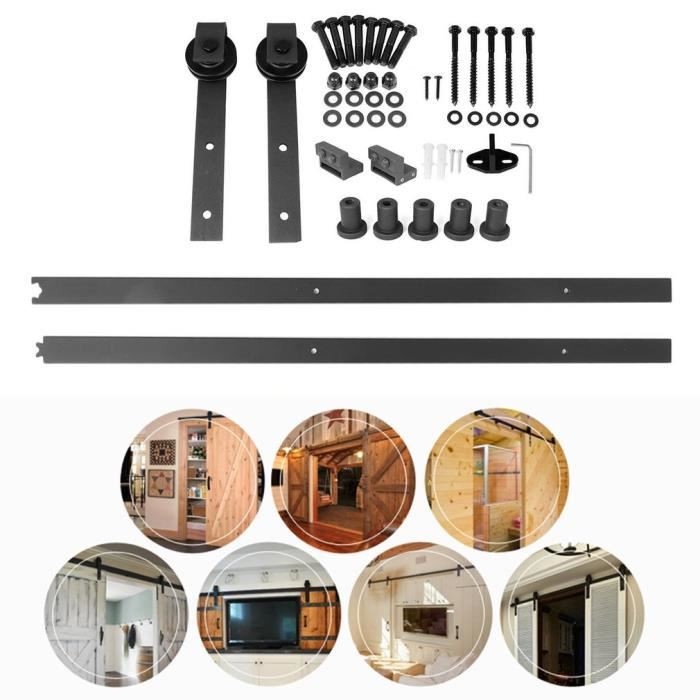 6FT/6.6FT/8FT/9.8FT Rel Pintu Geser sleding Baja Karbon bergerak Kit Barn Door / Sliding / Pintu Geser Industrial Door Track Tidak ada Pintu