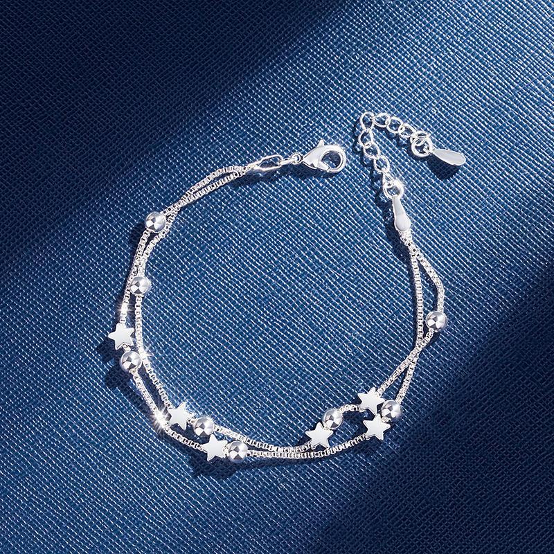 Gelang Tangan Wanita Desain Manik Bintang Ganda Elegan Casual Kualitas Tinggi Untuk Pesta / Hadiah