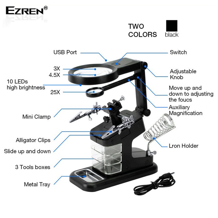 

Ezren Te-803 Kaca Pembesar Dudukan Stasiun Magnifier Led Light Clamp [Populer]
