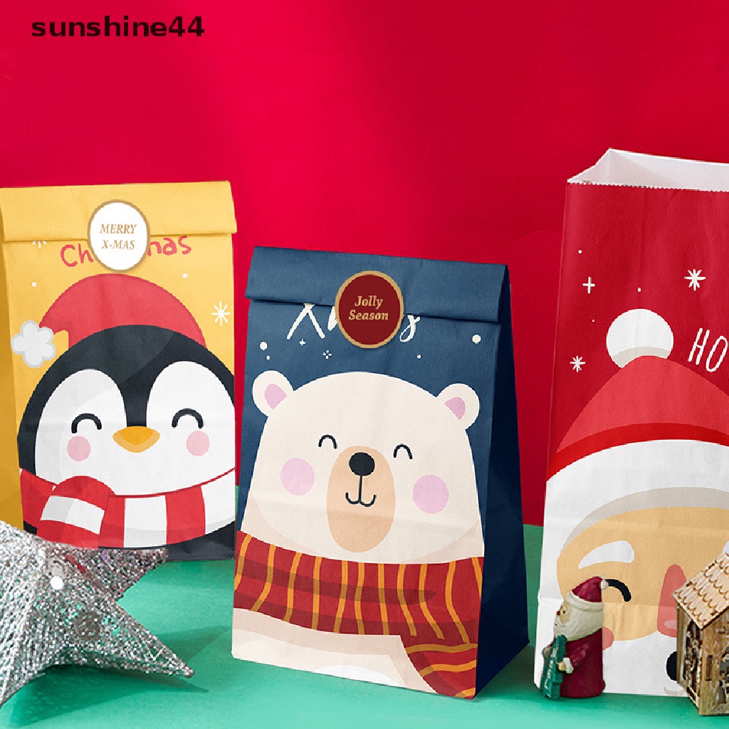 Sunshine 12Pcs Kantong Kertas Motif Santa Claus / Snowman Untuk Hadiah Natal