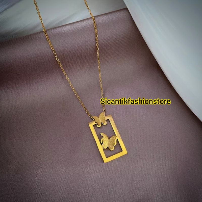 KALUNG TITANIUM RANTAI ROSE GOLD KECIL LIONTIN KUPU KUPU 2 TINGKAT ASLI TITANIUM ANTI KARAT SELAMANYA KALUNG TITANIUM WANITA TRENDING FASHION STYLE WANITA KOREA