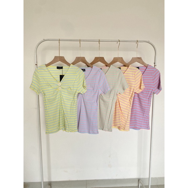 ATASAN LA DRESS MOTIF GARIS KANCING 2 IMPORT BANGKOK(BJLD136)