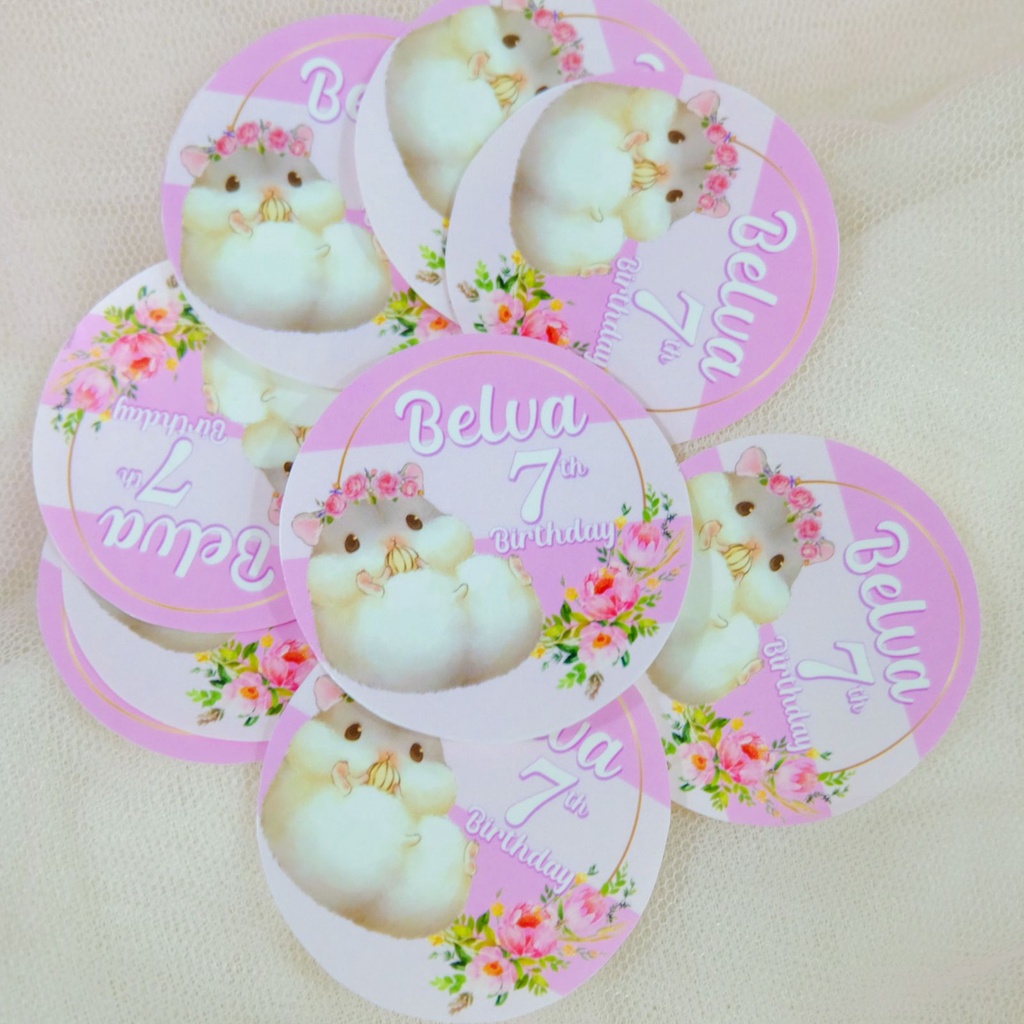 

Hamster Cute Lucu Sticker Birthday / Tumpeng / Pudding / Souvenir / Sticker Bento Ulang Tahun