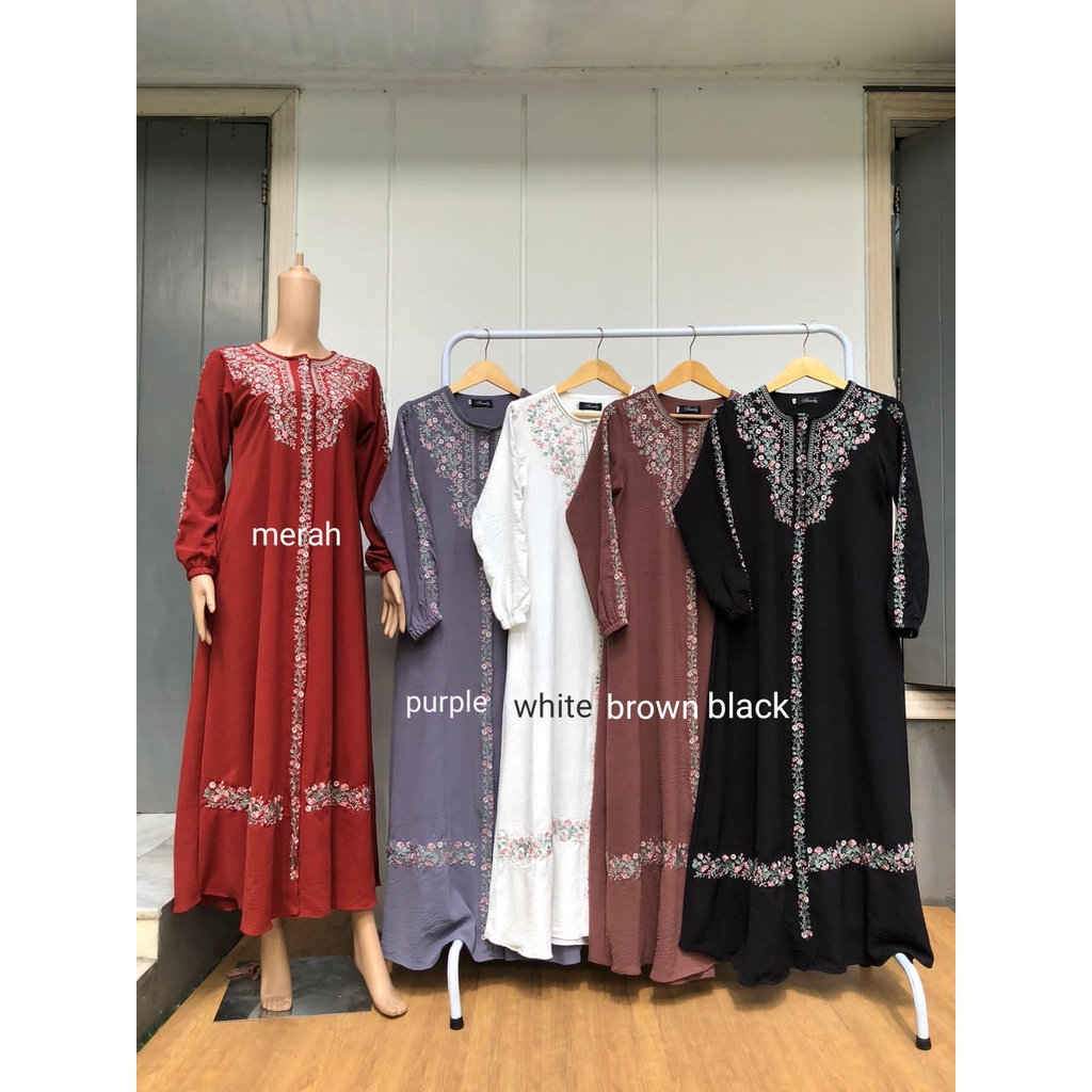 GAMIS BORDIR BAHAN AIRFLOW CRINKLE MIX//BORDIR TIMBUL PREMIUM