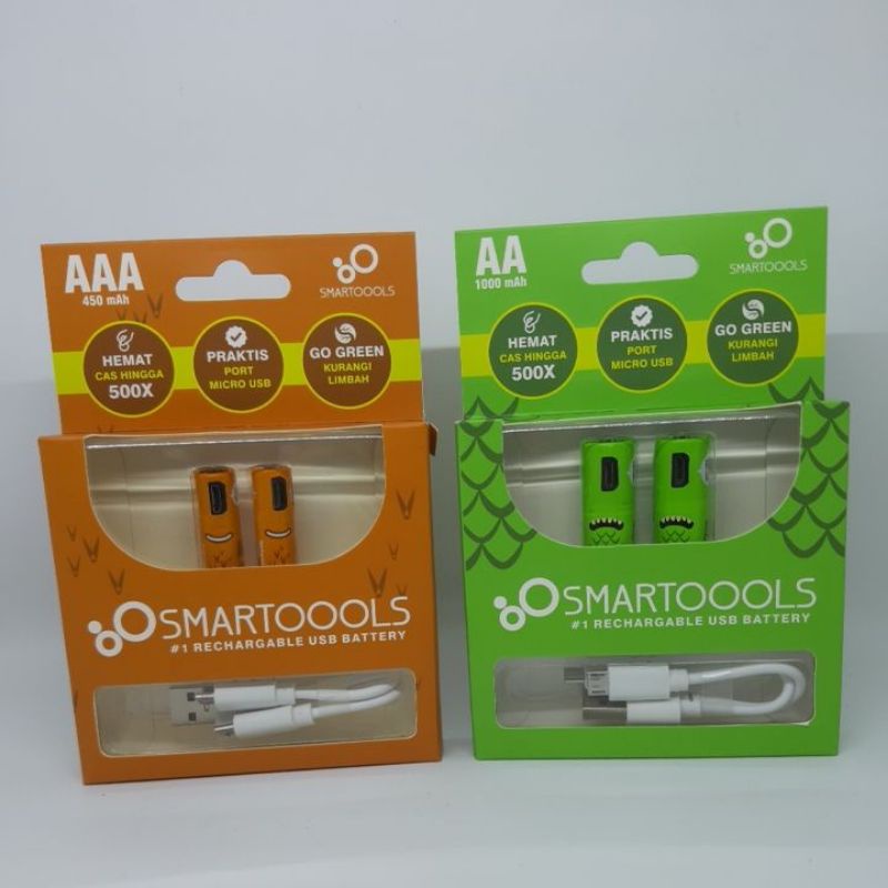 Isi 2buah. Smartoools Baterry AA, AAA USB rechargeable. Baterai isi ulang smartools