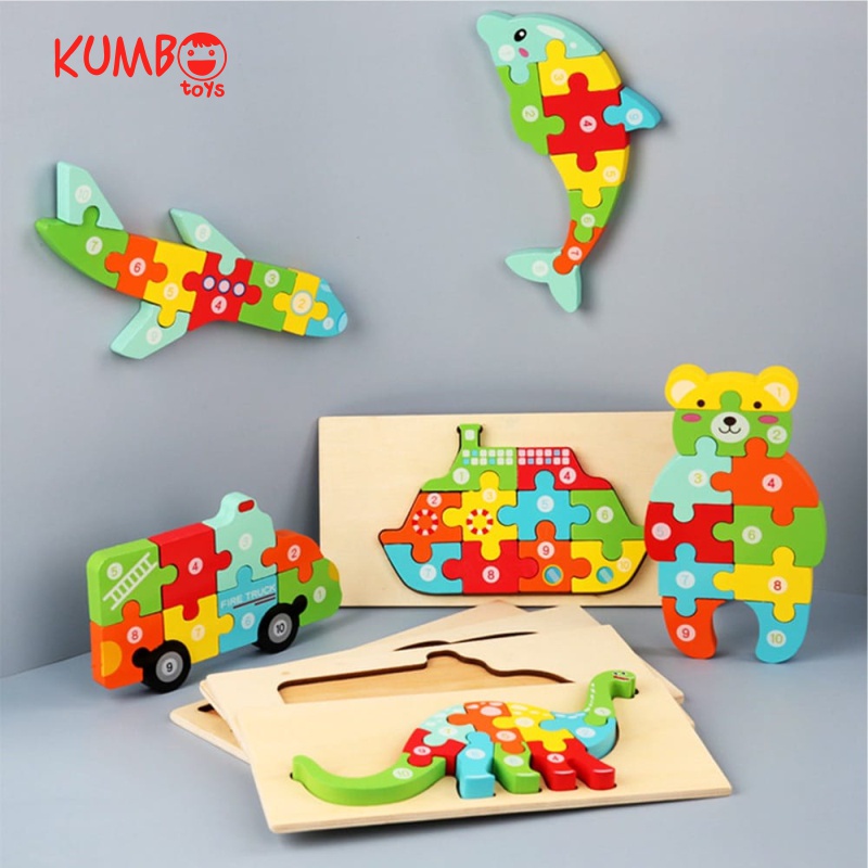 Mainan Edukasi Puzzle Kayu Anak 3D Jigsaw Puzzle Number