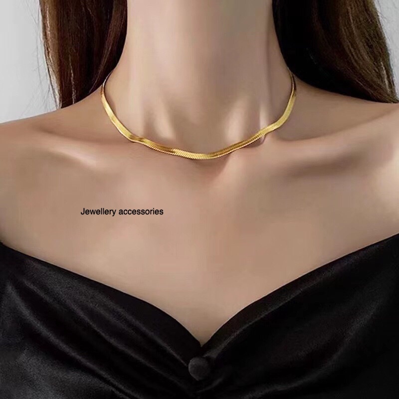 Kalung Titanium Choker Belut Gold 24K Trending Vintage Elegan Korea Fashion Style