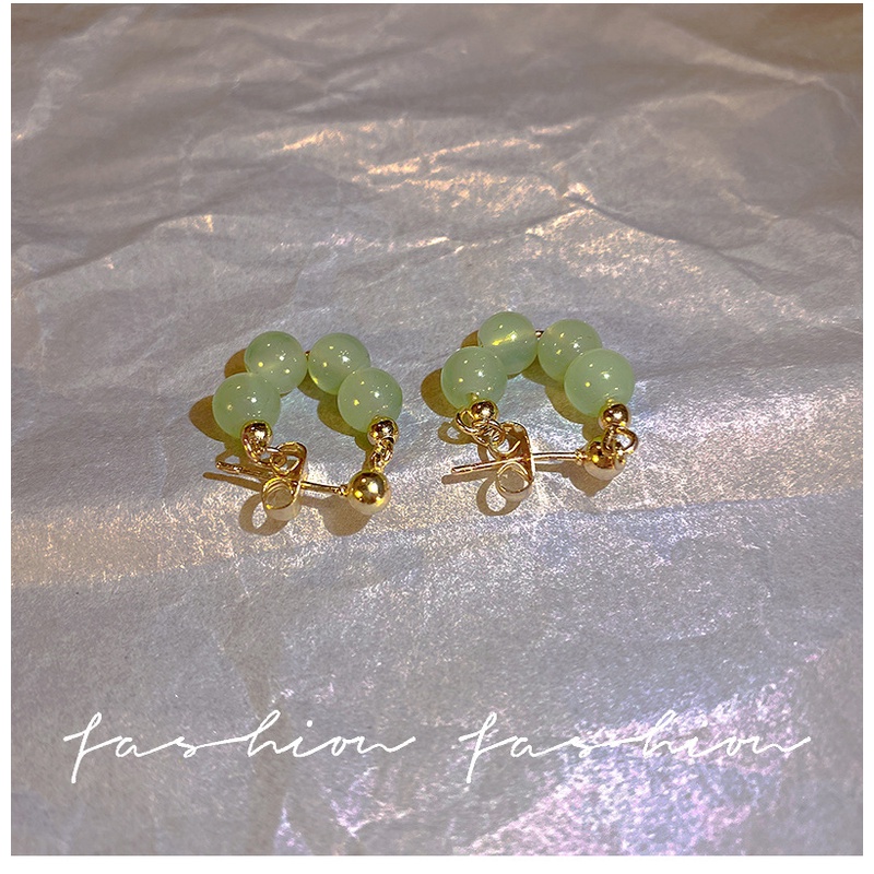 Anting Stud Hias Manik-Manik Kristal Warna Hijau Gaya Vintage