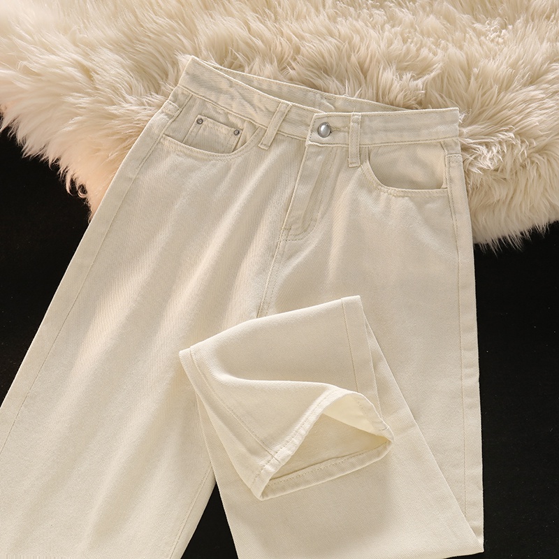 Krem Kekinian Highwaist Kulot Jeans Wanita Loose（Realpict）