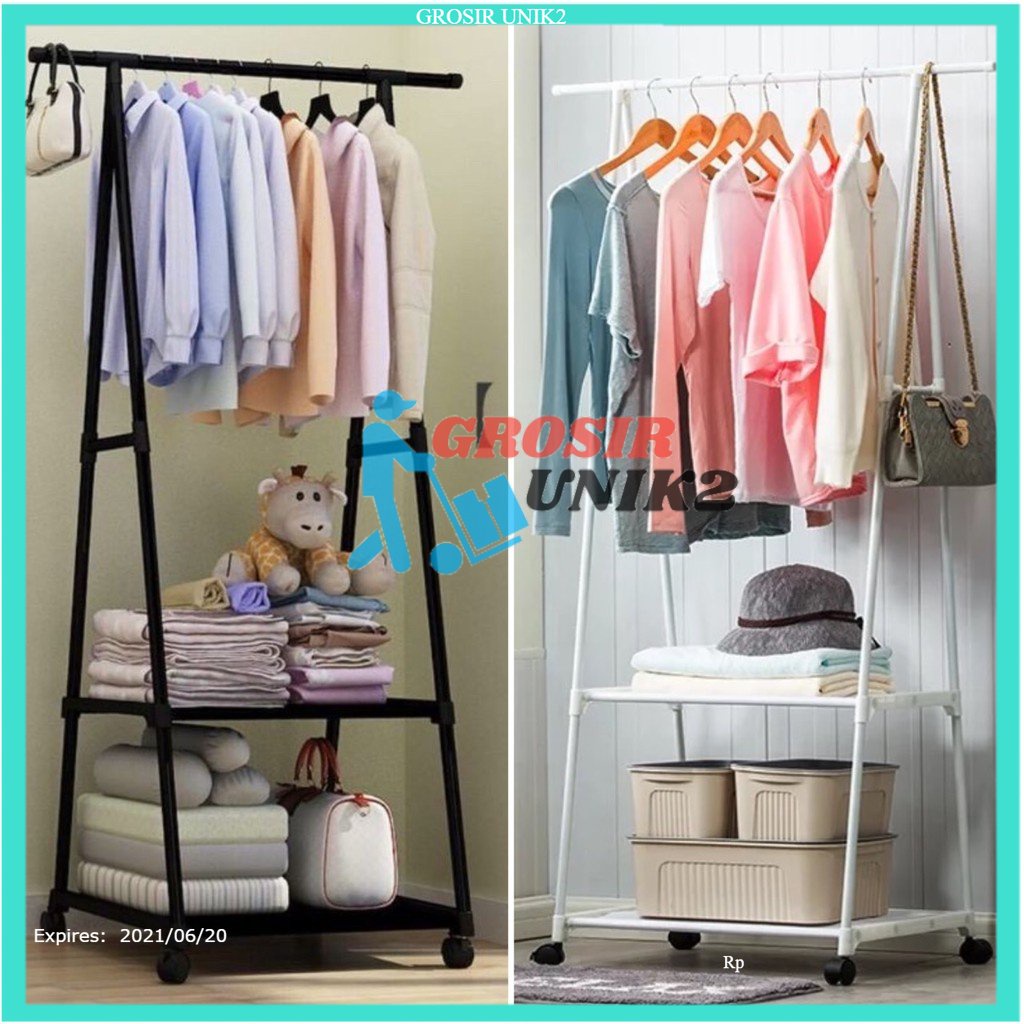 TRIANGLE STAND HANGER - GANTUNGAN PAKAIAN TIANG BERDIRI DENGAN 4 RODA RAK BAJU BUKU SERBAGUNA-TRIANGLE RACK(PAKAI RODA)-NOAH RACK(TIDAK ADA RODA) SHENAR