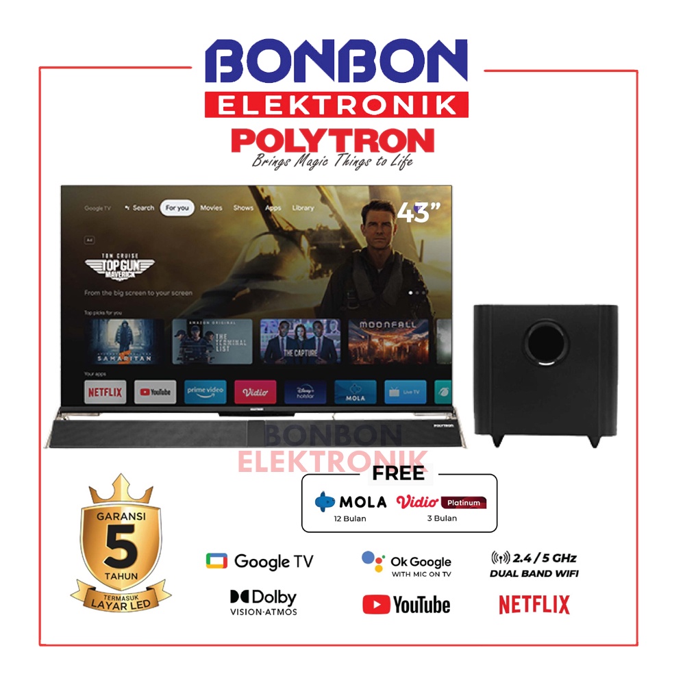 POLYTRON Android TV 43 Inch PLD 43BUG5959 4K UHD Smart TV Soundbar
