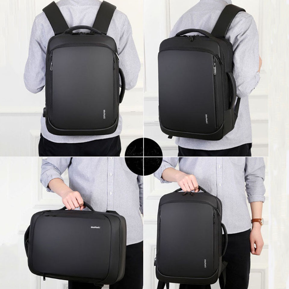 SmallLee Tas Ransel Laptop Kecil Pria Pria Ransel Notebook Bisnis Tas Kantor 15.6 Inci Ransel Tahan Air Back Pack USB Pengisian Tas Ransel Perjalanan ransel untuk Pria