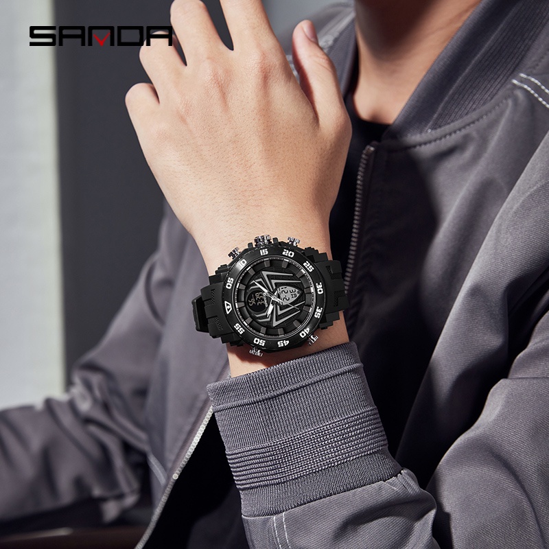 SANDA 6111 Jam Tangan Pria Digital Analog Tali Rubber Chronograph Anti Air WATCHKITE WKOS