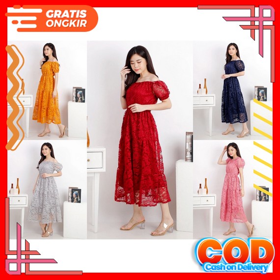 Terlaris.. Dress Kondangan Wanita Korea Dress Brukat Pendek Dress Natal Dress Korea Calista Terbaru 