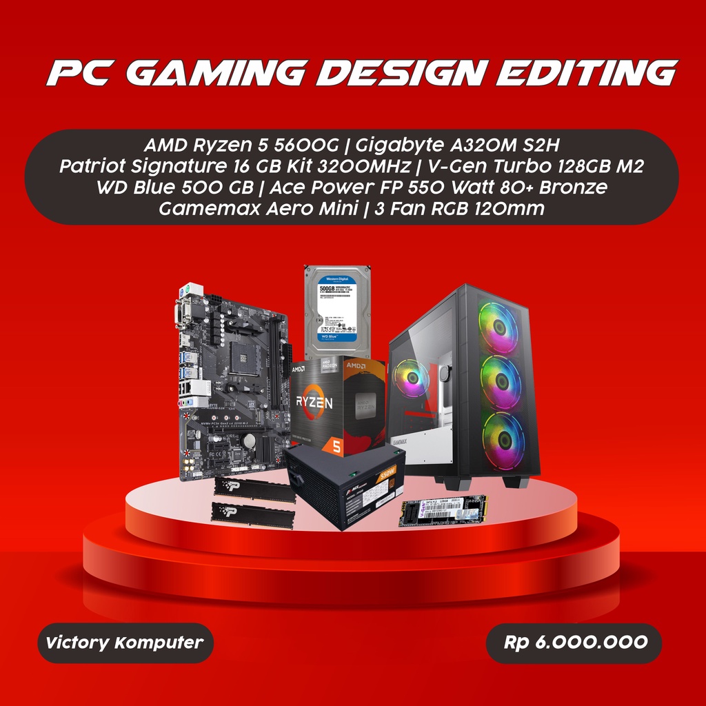 PC Rakitan AMD Ryzen 5 Gaming Design Grafis Editing Video