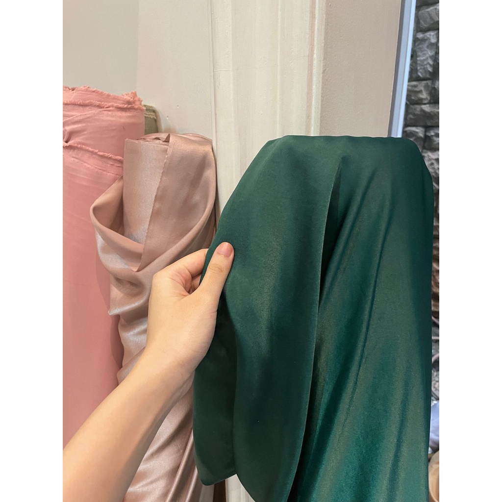 Bahan Satin Maxmara Silk Lux Premium Meteran Mewah Warna Sage Green Hijau Army