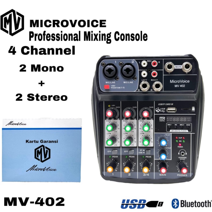 Mixer MicroVoice MV 402 4 Channel Bluetooth - USB