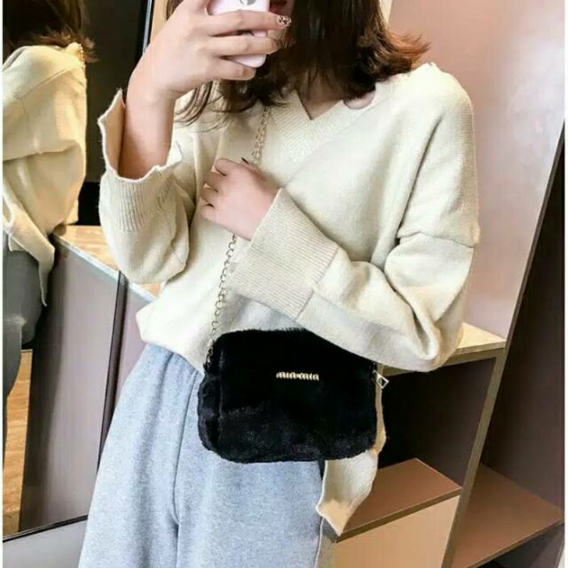 Tas Selempang Wanita MK | Tas Selempang Bulu Import Korea  | Murah Bisa COD
