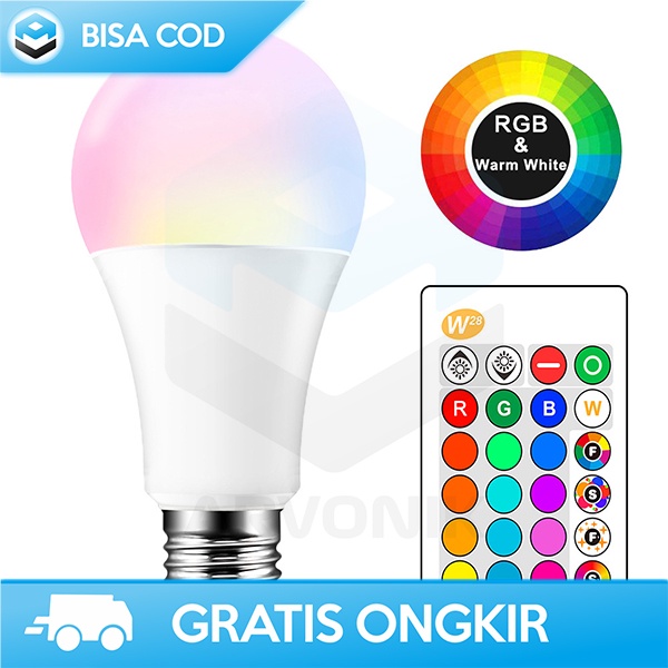 BOHLAM RGB LAMPU DENGAN REMOTE CONTROL MUDAH DIATUR E27 5W WARM LIGHT