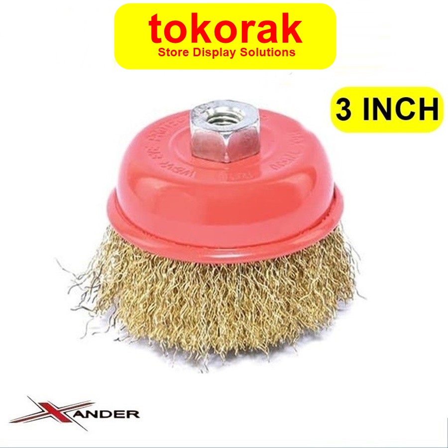 XANDER SIKAT KAWAT MANGKOK KUNINGAN 3 INCH - CUP BRUSH GERINDA TANGAN