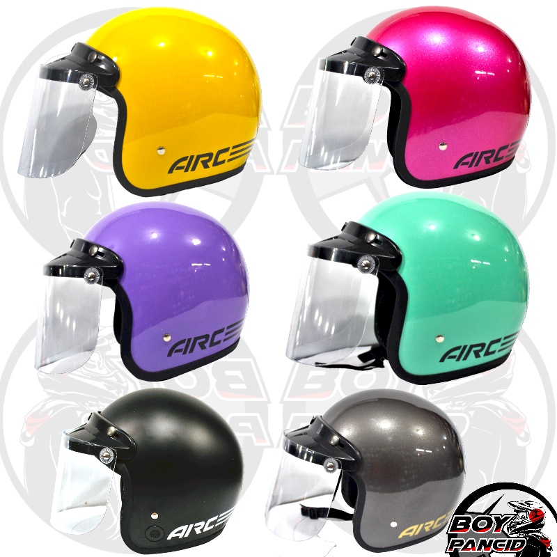 Helm Bogo ARC Classic Retro Polos KACA DATAR BENING CEMBUNG PET TAMPA KACA Dewasa Polos Dan Wanita B