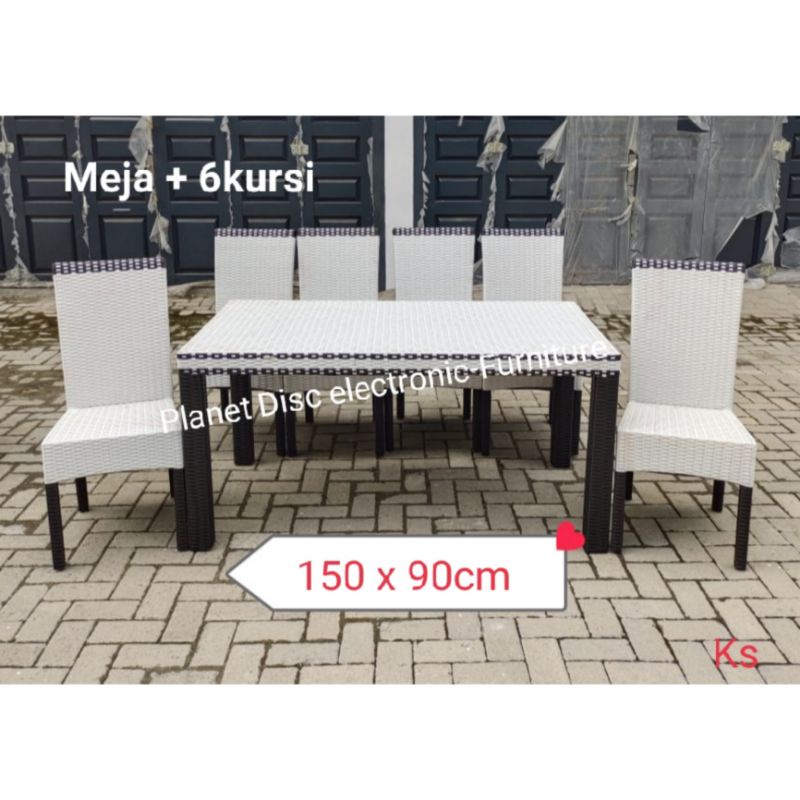 Meja Makan Rotan sintetis 6kursi Dining set 6person Dining table Meja teras meja Taman Meja anti ray