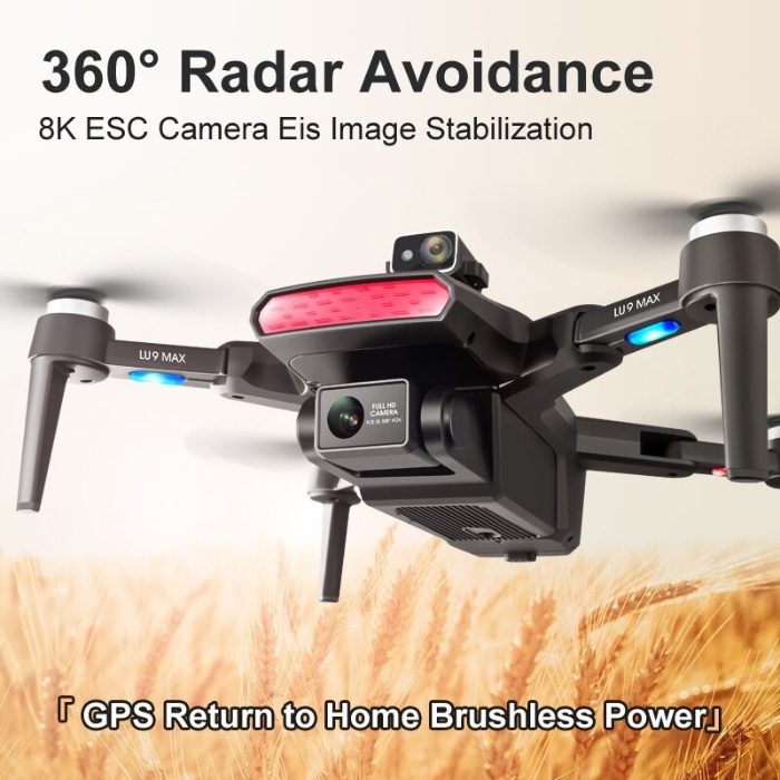 rc drone LU9 MAX 8K dual camera GPS brushless 5KM sensor anti tabrak