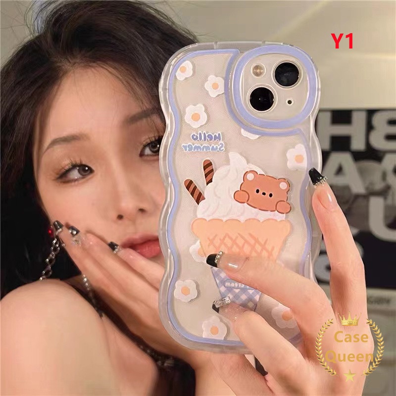 Kartun Es Krim Soft Case OPPO A17 A16 A54 A95 A96 A77s A52 A16s A17K A57 A74 A55 A7 A15 A16K A12 A1k A72 A5 A9 A53 A76 A3s A15s A5s Reno8 7 6 A12E Sarung Kupu Beruang Lucu