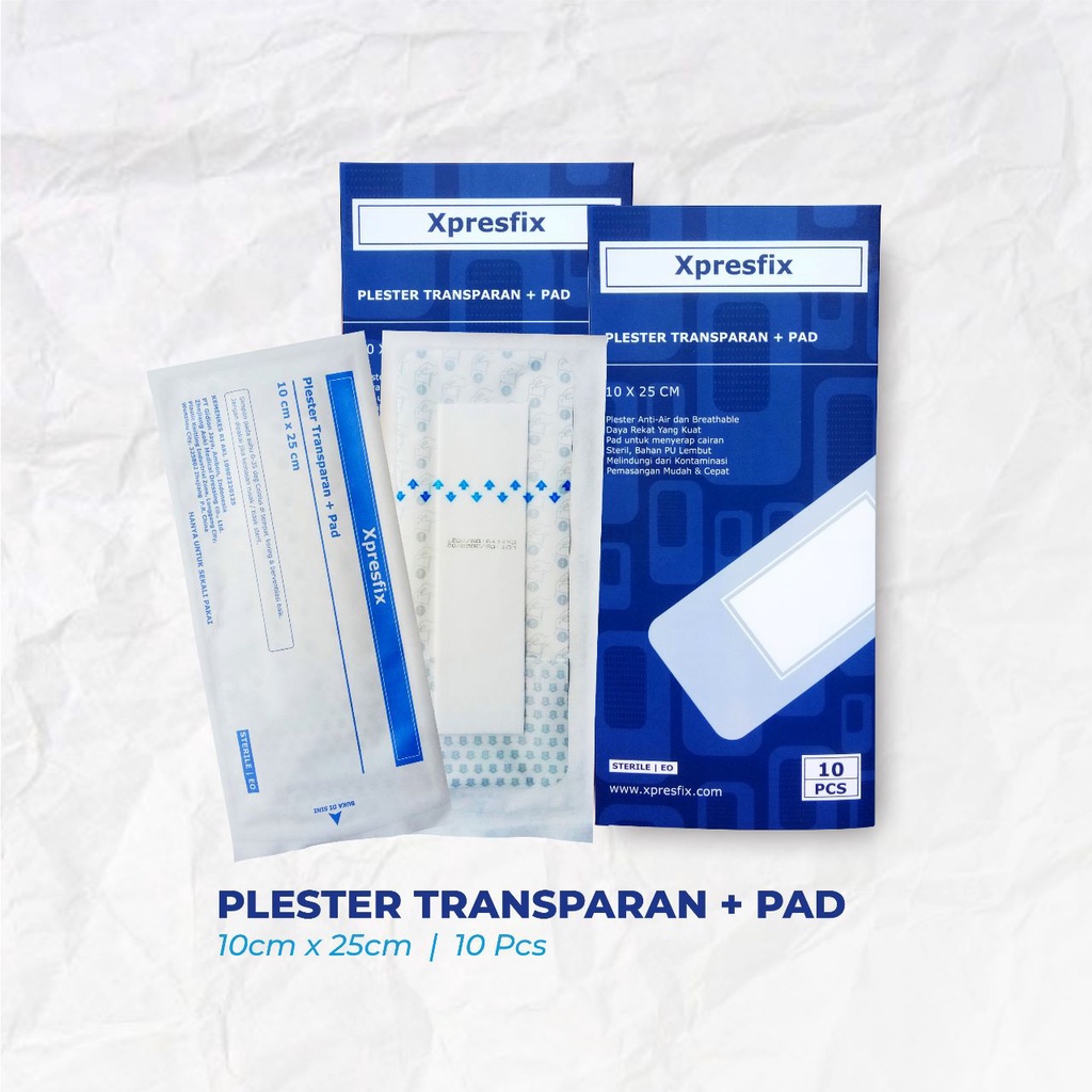 Xpresfix 10x25cm Plester Luka Operasi Anti Air Transparan+Pad Dermafix