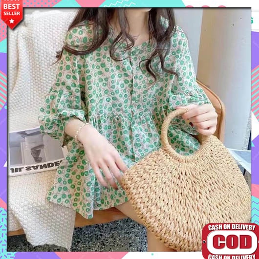 Kemeja Mewah Cod Atasan Cewek Wanita Elegan Korean Style Kerja Ibu-Ibu Jumbo Blus Busui Casual Dewas