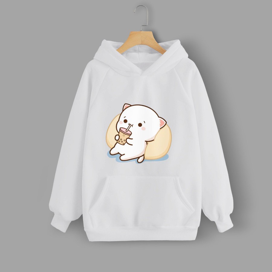 Hoodie Wanita Gambar Gomma Minum Boba Warna Putih Terlaris Vallenca Official