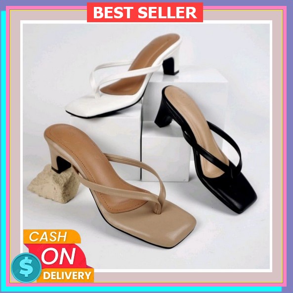 High Heels Wanita Batam Import Zara Tweed Slingback Heels 18339-2 Kwalitas Semi Premium Abbushoes Se