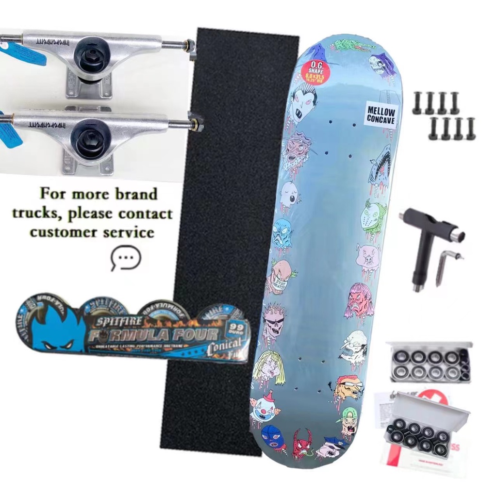Set Roda skateboard 8 &quot;147&quot; / 5.25 &quot;Dengan grip Tape grizzly