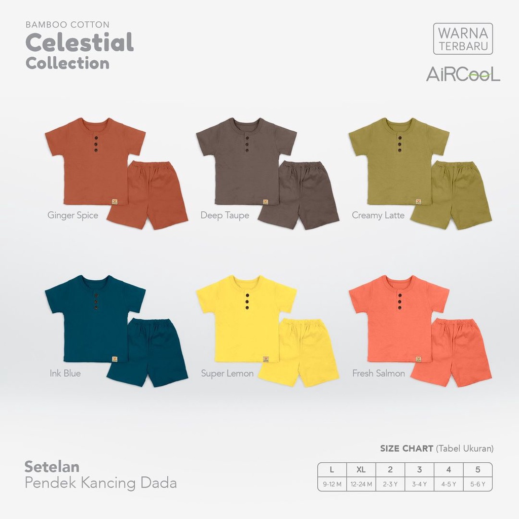 Velvet Junior Celestial Collection Bamboo Cotton Oblong Pendek Kancing Depan Celana Pendek size XL 2 3 4 5 Baju Bayi