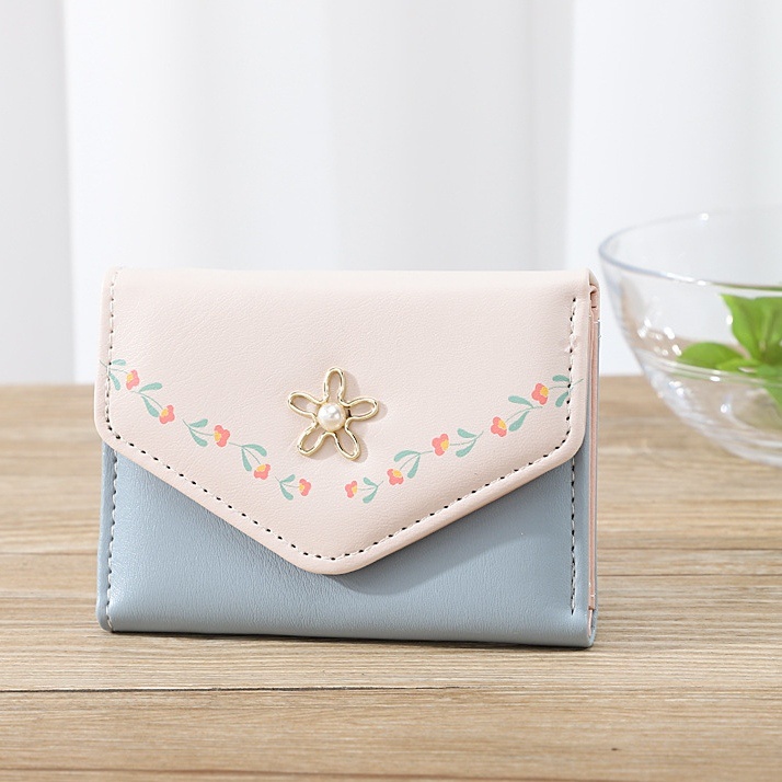 DOMPET LIPAT WANITA STRAYA KOREA WA607B2 KARTU KOIN KECIL REMAJA FASHION PREMIUM IMPORT SIMPLE LUCU MINI KULIT BIRU CEWEK MURAH KEKINIAN PENDEK BRANDED BATAM