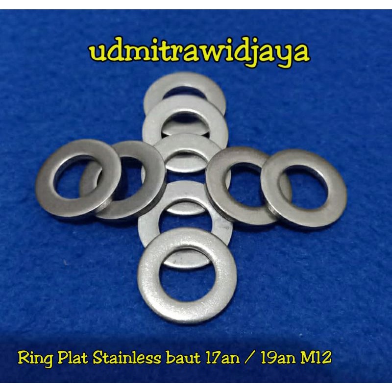 Ring plat Stainless stell M12 ring plat untuk baut 17 / 19 an washer plat SS M12 ring plat anti karat lebar dan tebal piringan baut stenlis kunci 17an kunci 19an