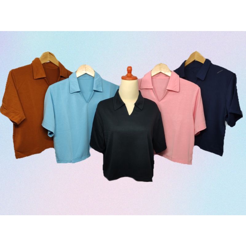 BLOUSE CROP WANITA PAKAIAN WANITA BLOUSE KERAH WANITA FASHION WANITA BLOUSE V BAJU CEWE CROP TSHIRT