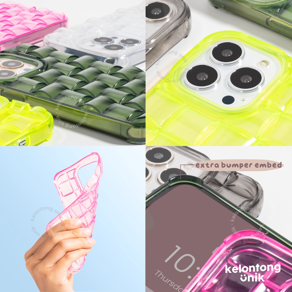 (Seri 3) For iPhone - Waffle Clear Case/ Puffy Grid Case