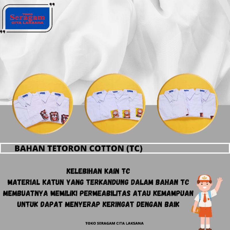 Seragam Sekolah Baju Atasan Putih Tangan / Lengan Panjang Tanpa Logo / Bet