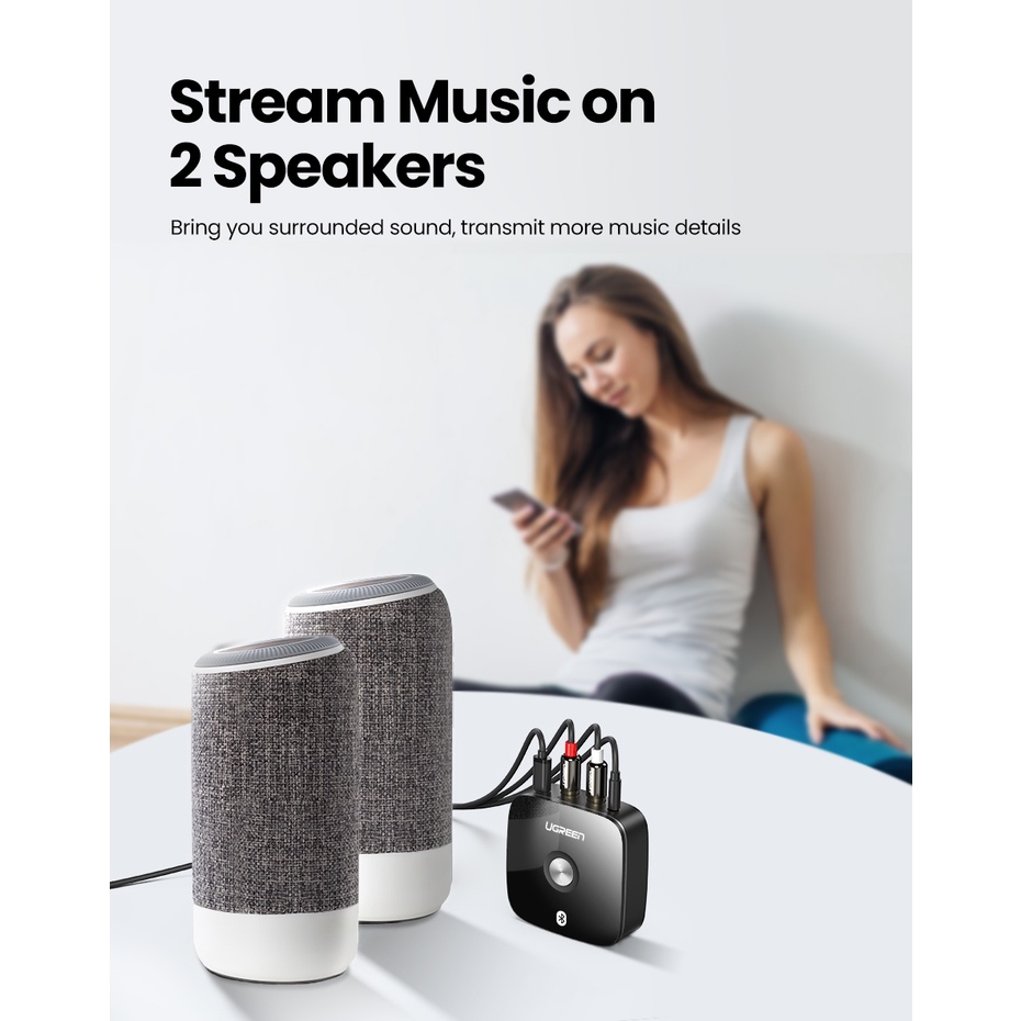 UGREEN Wireless Bluetooth Receiver V5.1 APTX 2RCA 3.5mm Aux Wireless Adapter