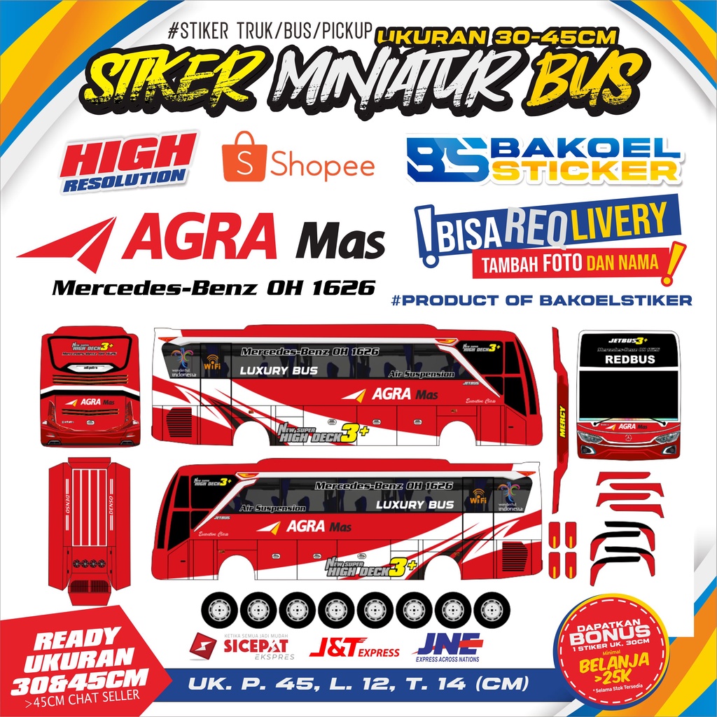 STIKER MINIATUR BUS JB3/2 UKURAN 30/45CM #1