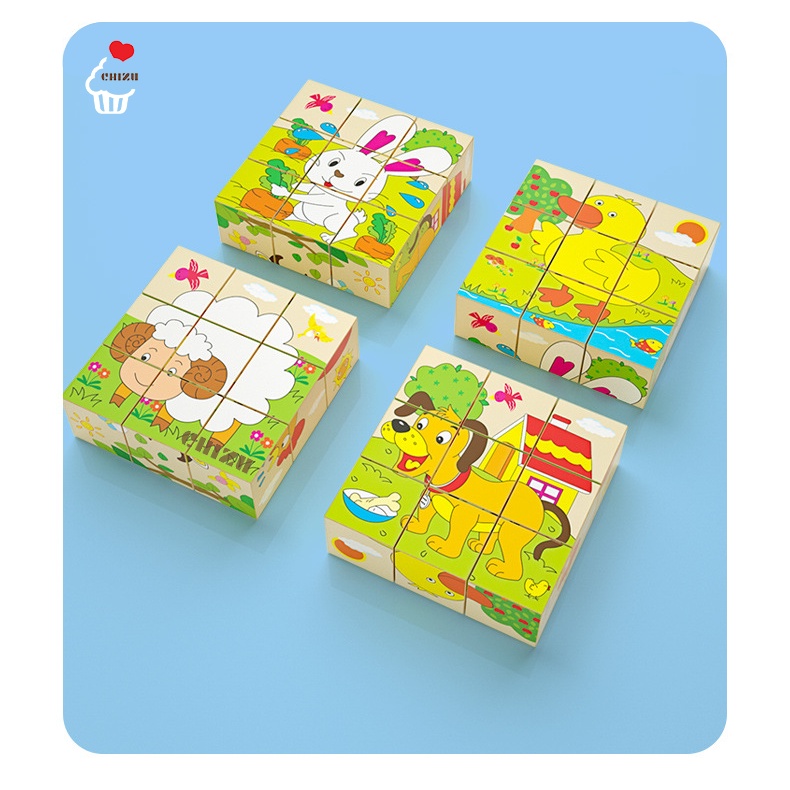 Six Sided Cube Puzzle 9 Pcs | Puzzel Kubus 6 Enam Sisi 6in1 9pcs | Wooden 3D Six-sided Side Block Blok Balok Kayu | Mainan Edukatif Edukasi Anak Balita